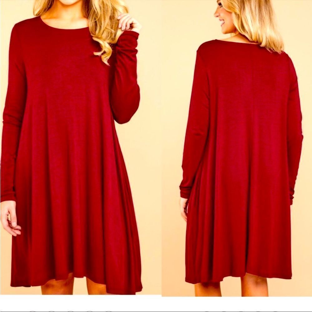 MTS Burnt Orange Longsleeve Pocket Swing Dress-L NWT!